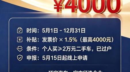 2026年重庆二手车购置补贴政策详解：补贴4000元